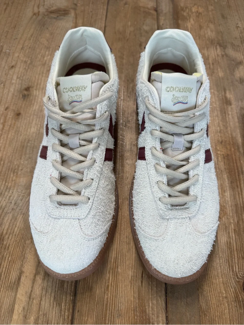 Men’s Coolway Duck Sneakers Beige Suede/Burgundy NWOB $120 Size 10 EU 44